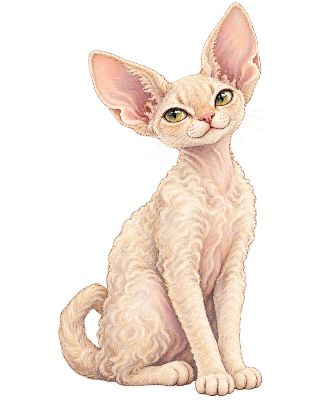 手绘德文卷毛猫卡通画像