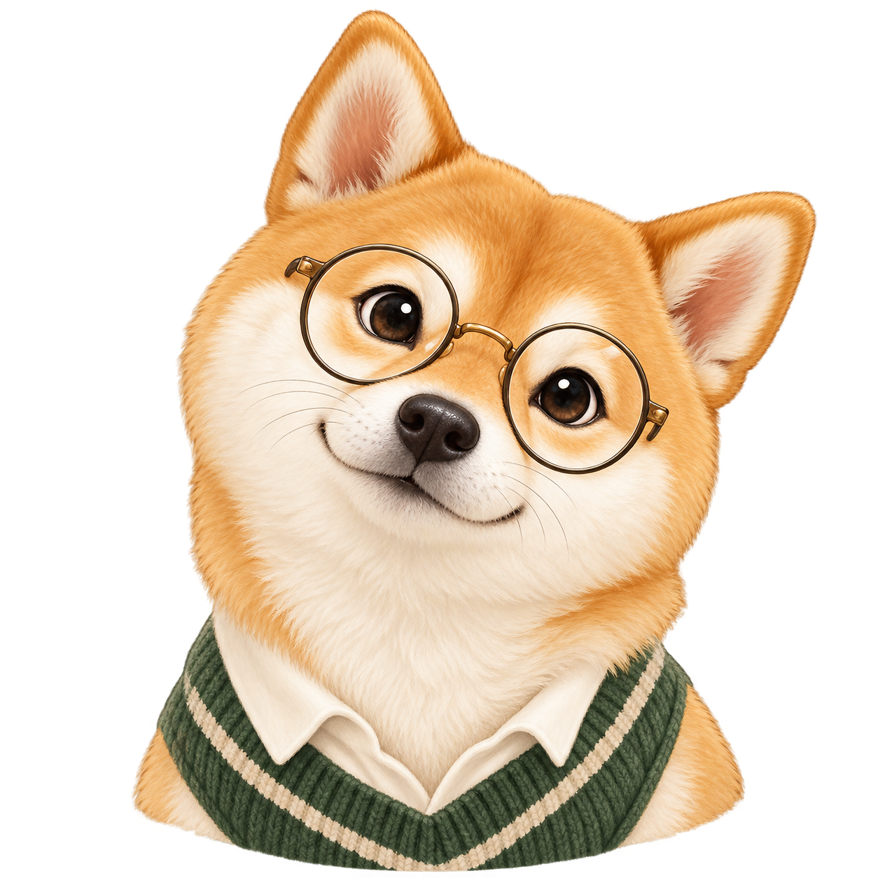戴圆眼镜的柴犬插画