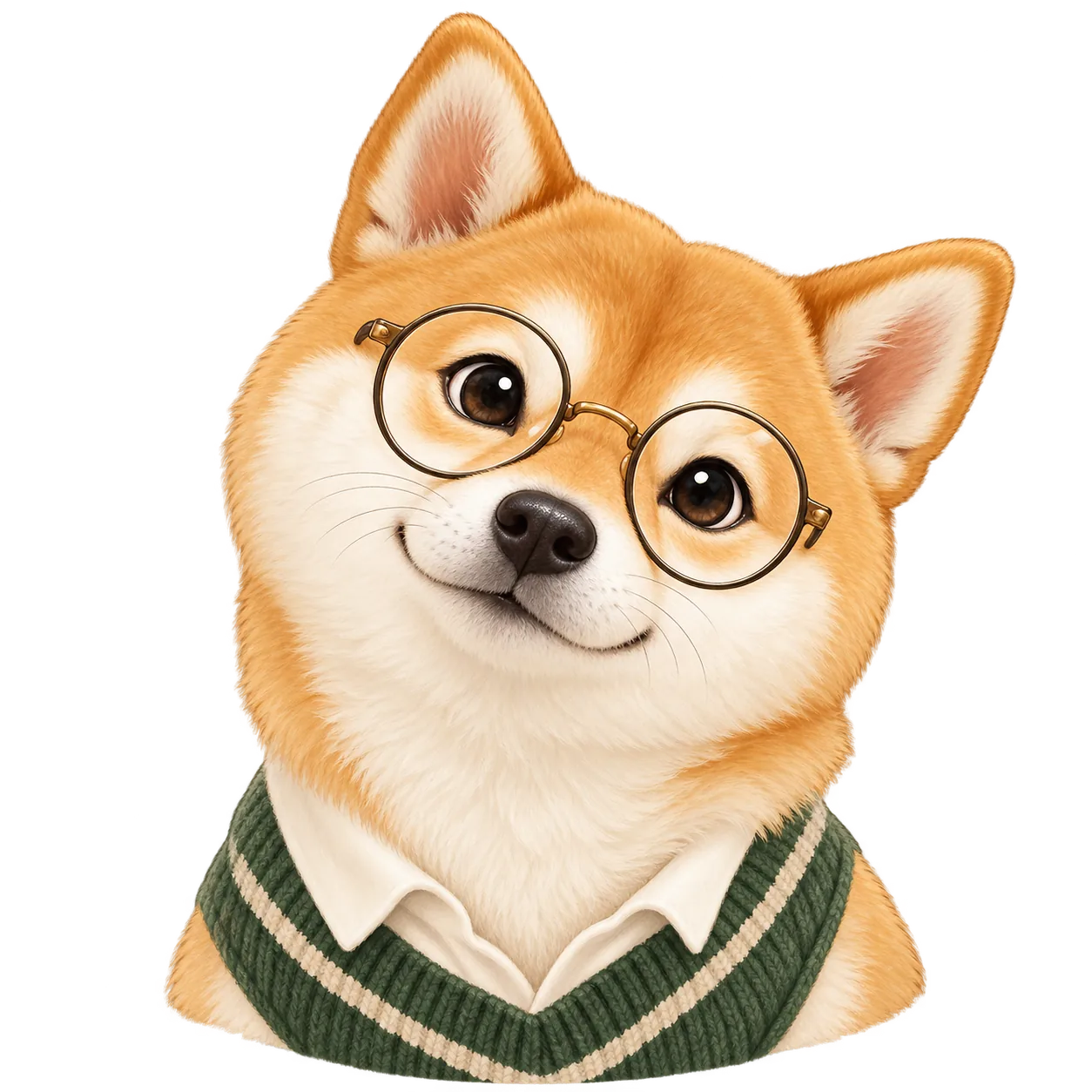 戴圆眼镜的柴犬插画